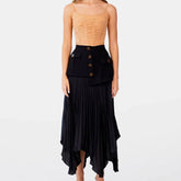 Chiffon High Waist Panel Trim Pleated Midi Skirt - Black